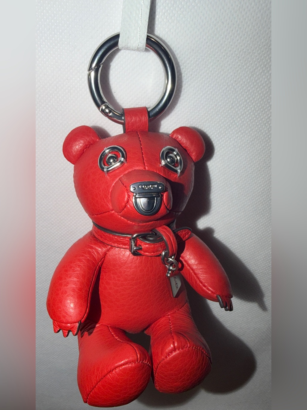 Coach Red Leather Bear Keychain Charm